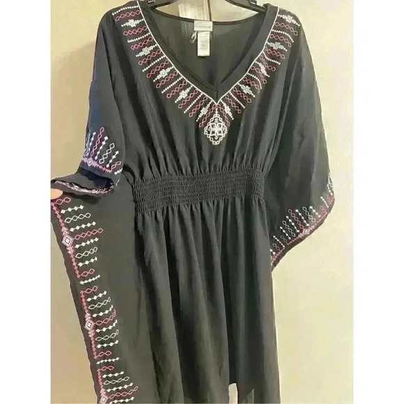 WEARABOUTS WOMEN'S Black Embroidered V Neck Sheer Coverup/Top - NOT_NWT, XL - Picture 2 of 5